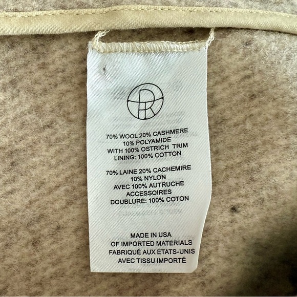 The Row Wool Cashmere Tan Belted Coat with Ostrich Trim – Size S – Made in USA - Picture 9 of 10